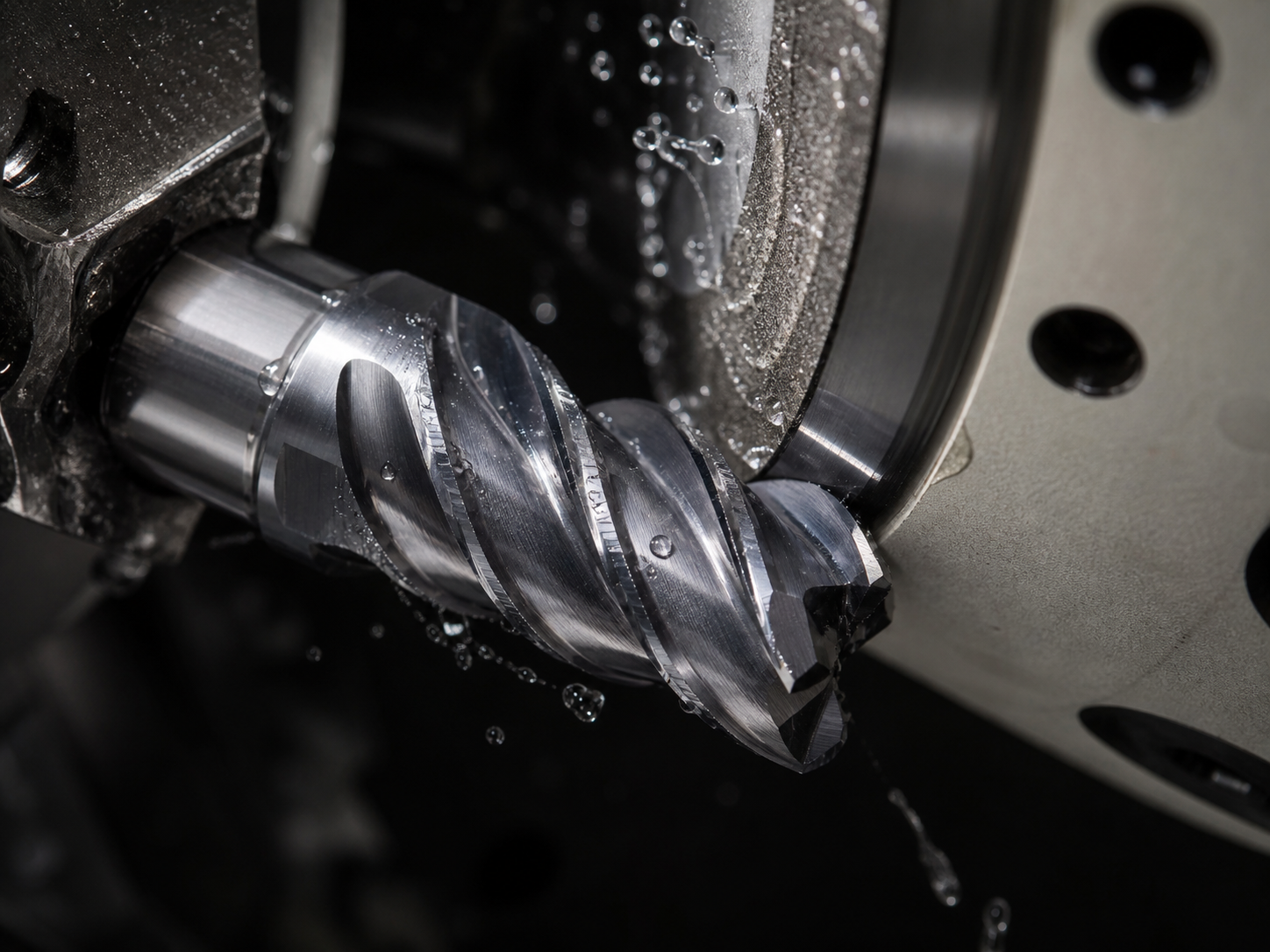 Carbide cutting tool machining close-up