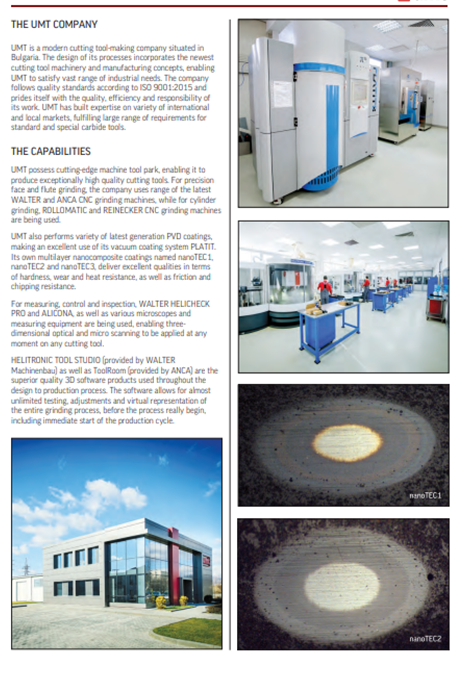 UMT manufacturing facility, grinding equipment, and coating examples